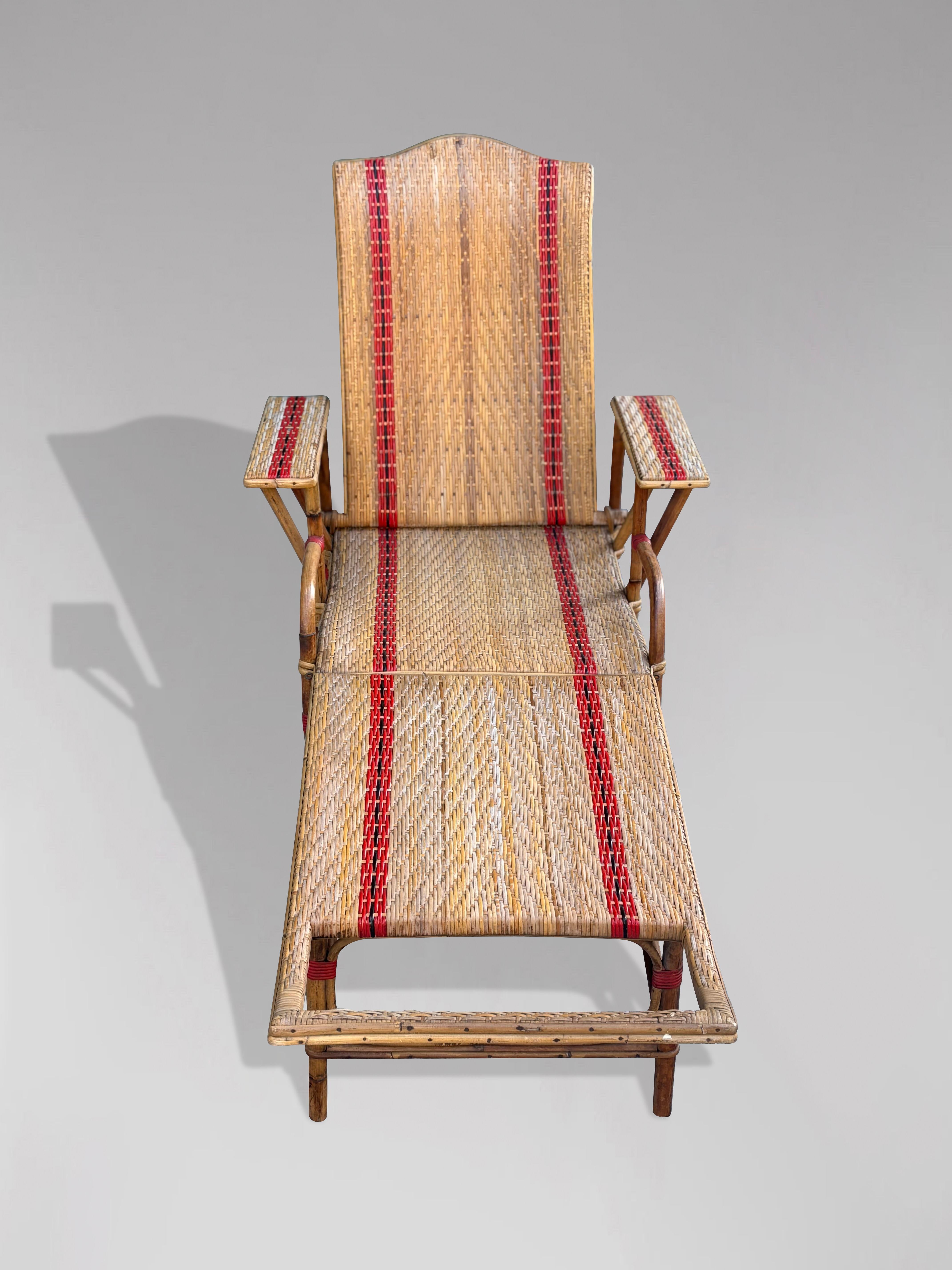 Early 20th century French Riviera Bamboo & Rattan Reclining Sun Lounger For Sale 4