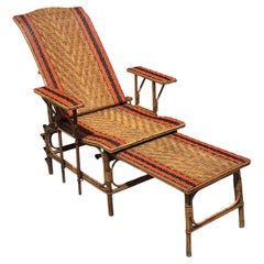 Early 20th century French Riviera Bamboo & Rattan Reclining Sun Lounger