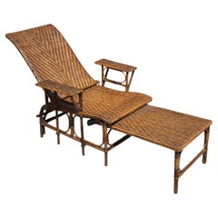 Early 20th century French Riviera Bamboo & Rattan Reclining Sun Lounger