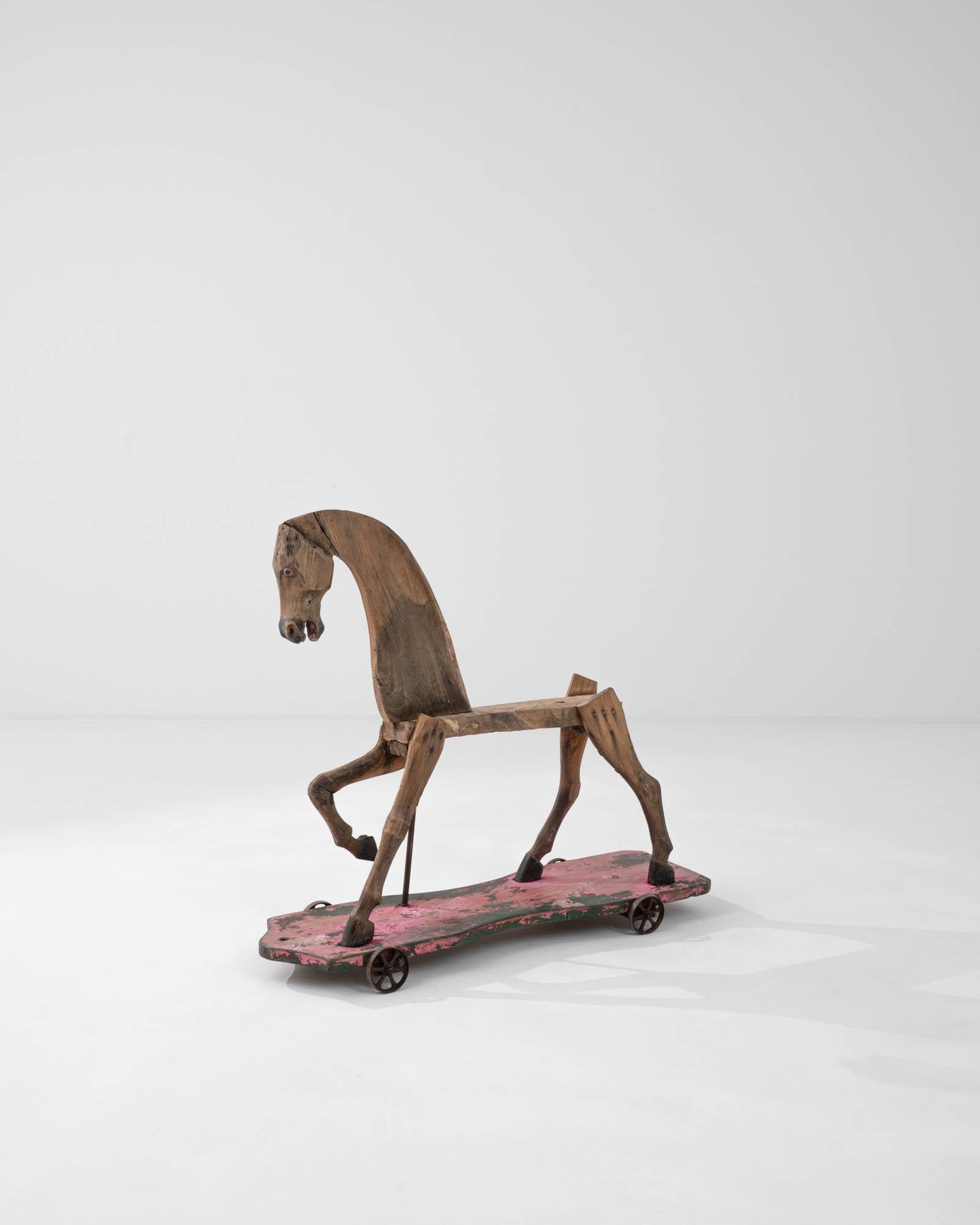 Early 20th Century French Rocking Horse on Wheels In Good Condition For Sale In High Point, NC