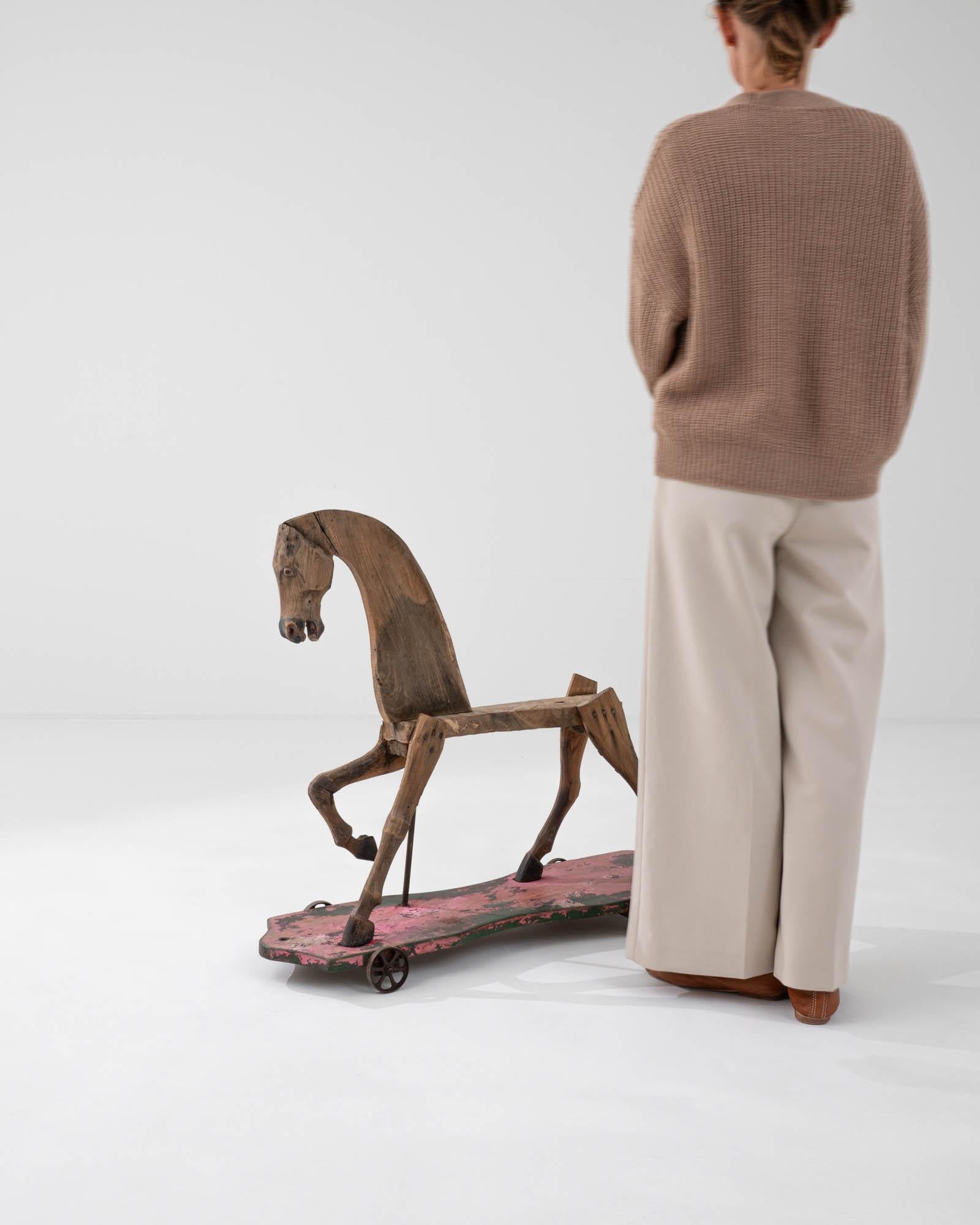 Wood Early 20th Century French Rocking Horse on Wheels For Sale