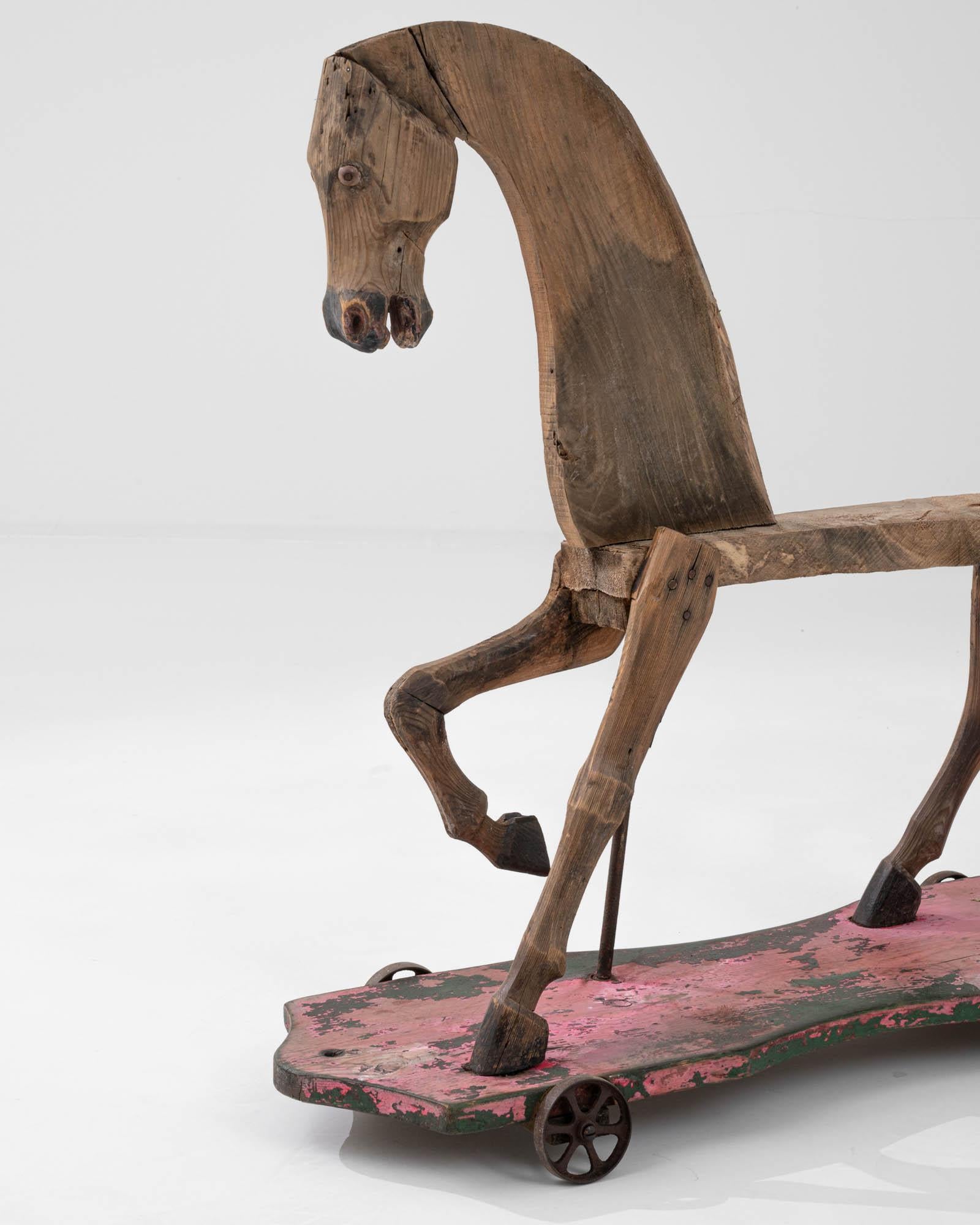 Early 20th Century French Rocking Horse on Wheels For Sale 1