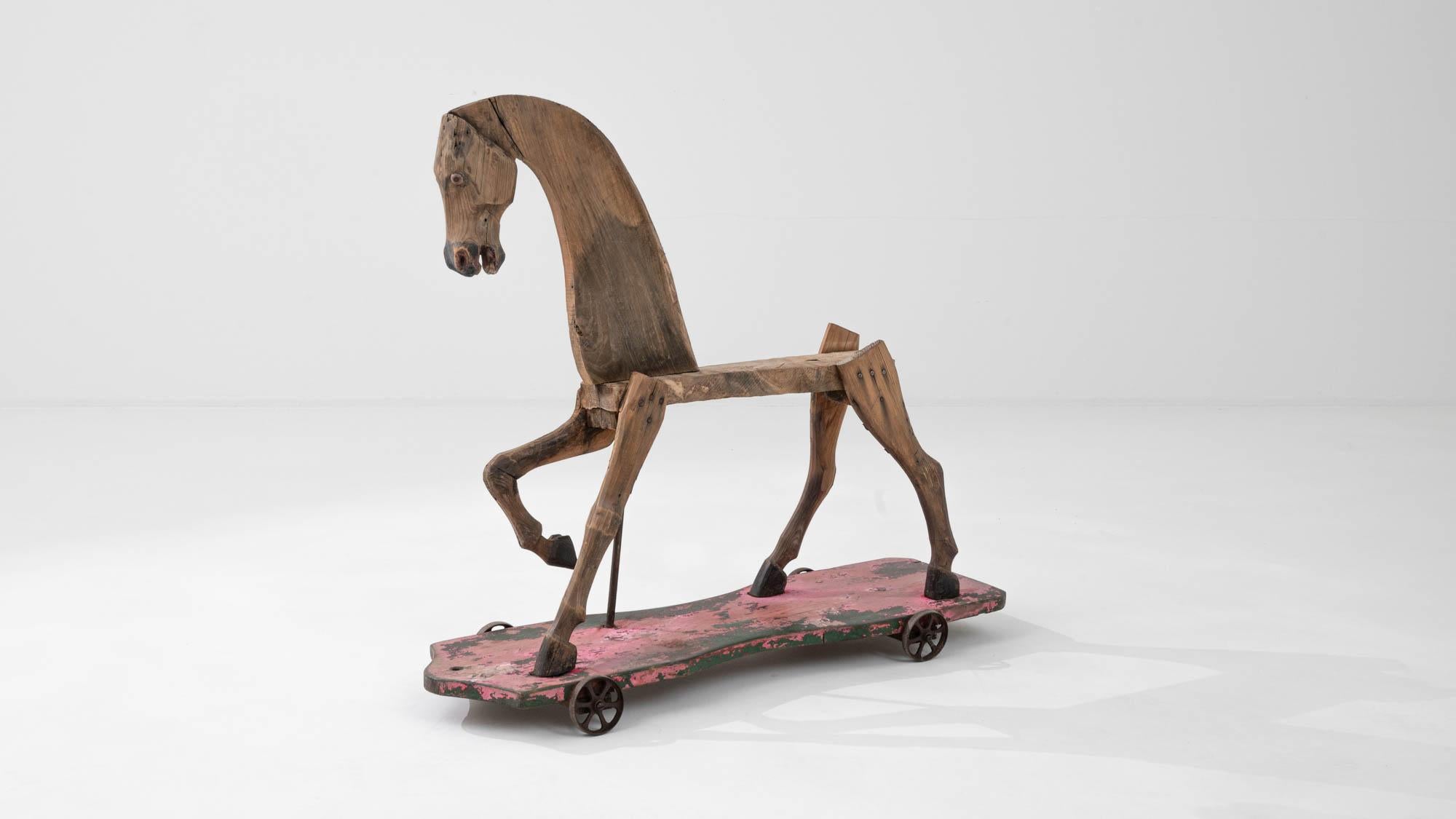 Early 20th Century French Rocking Horse on Wheels For Sale 2