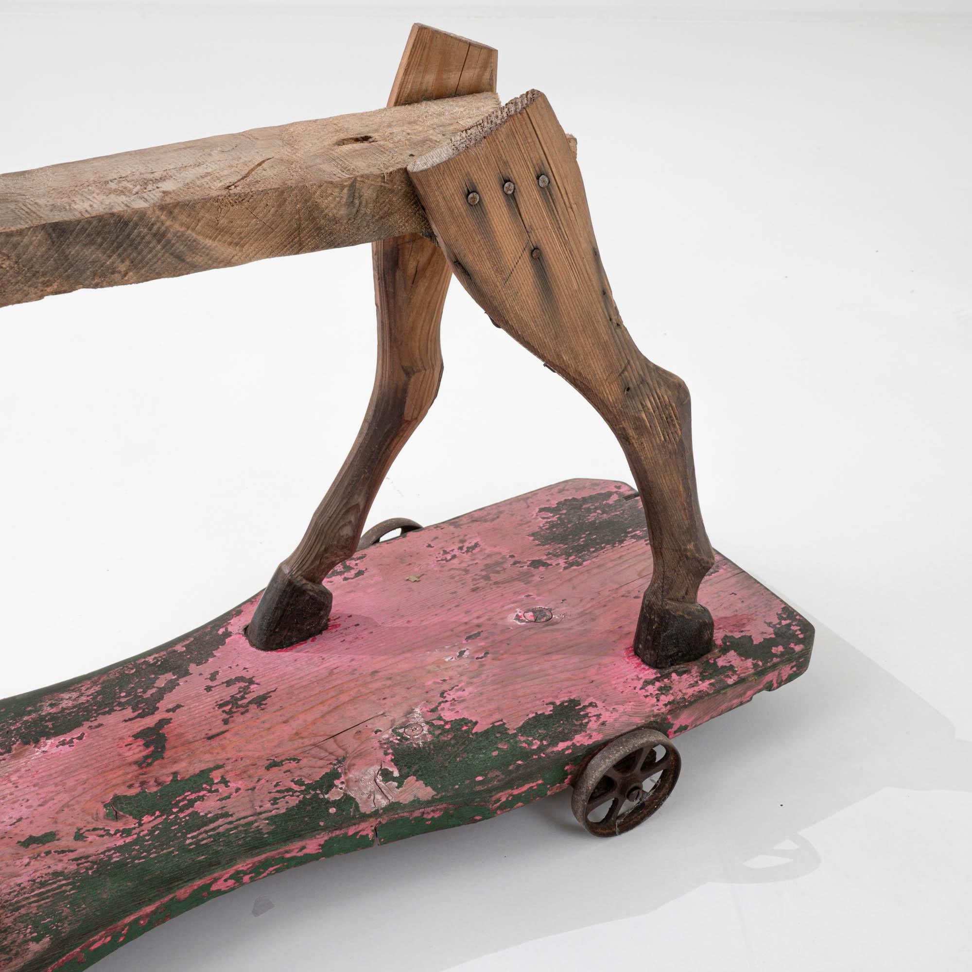 Early 20th Century French Rocking Horse on Wheels 4