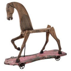 Antique Early 20th Century French Rocking Horse on Wheels