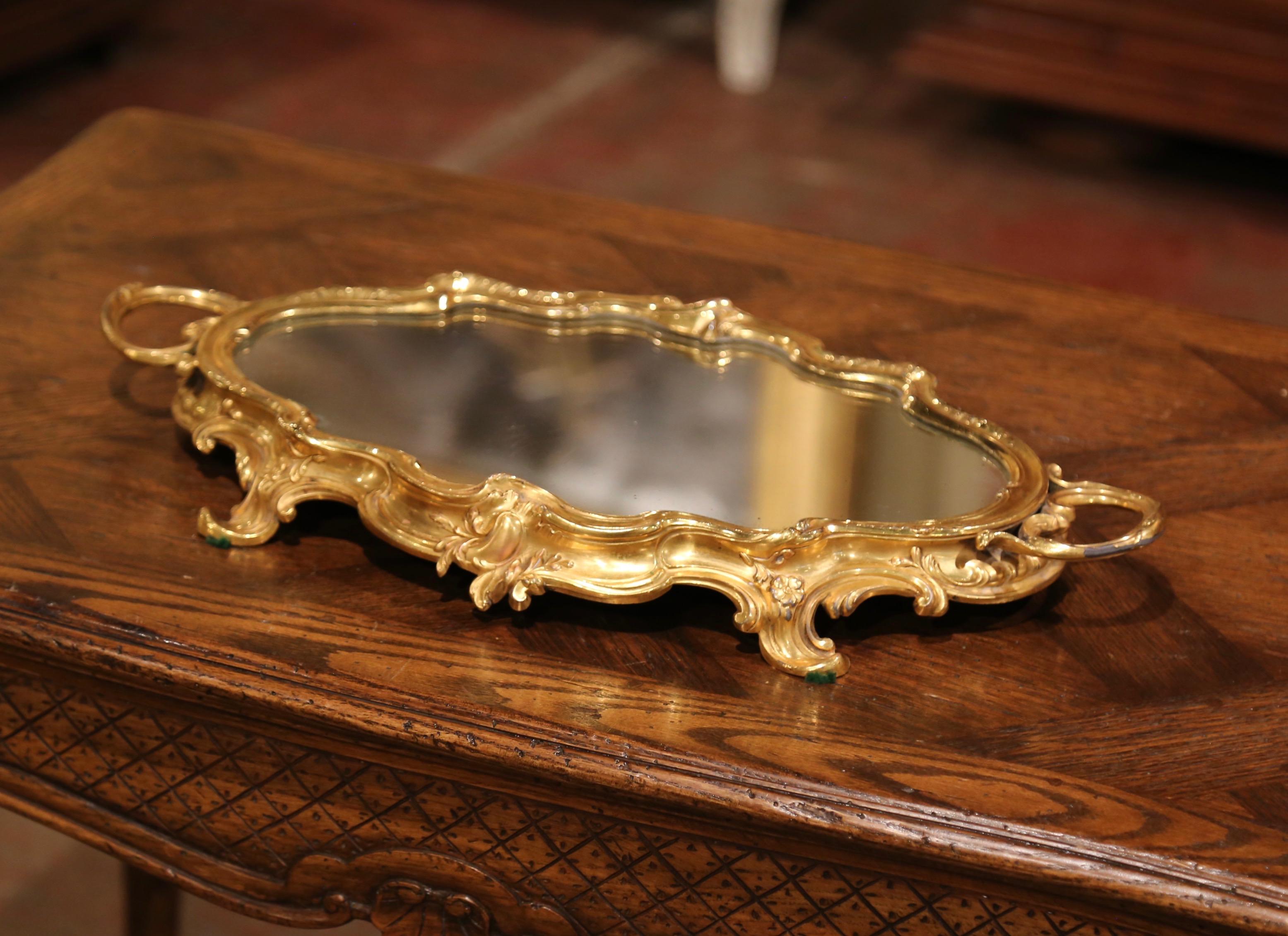 Early 20th Century French Rococo Bronze Dore Table Mirrored Plateau 1