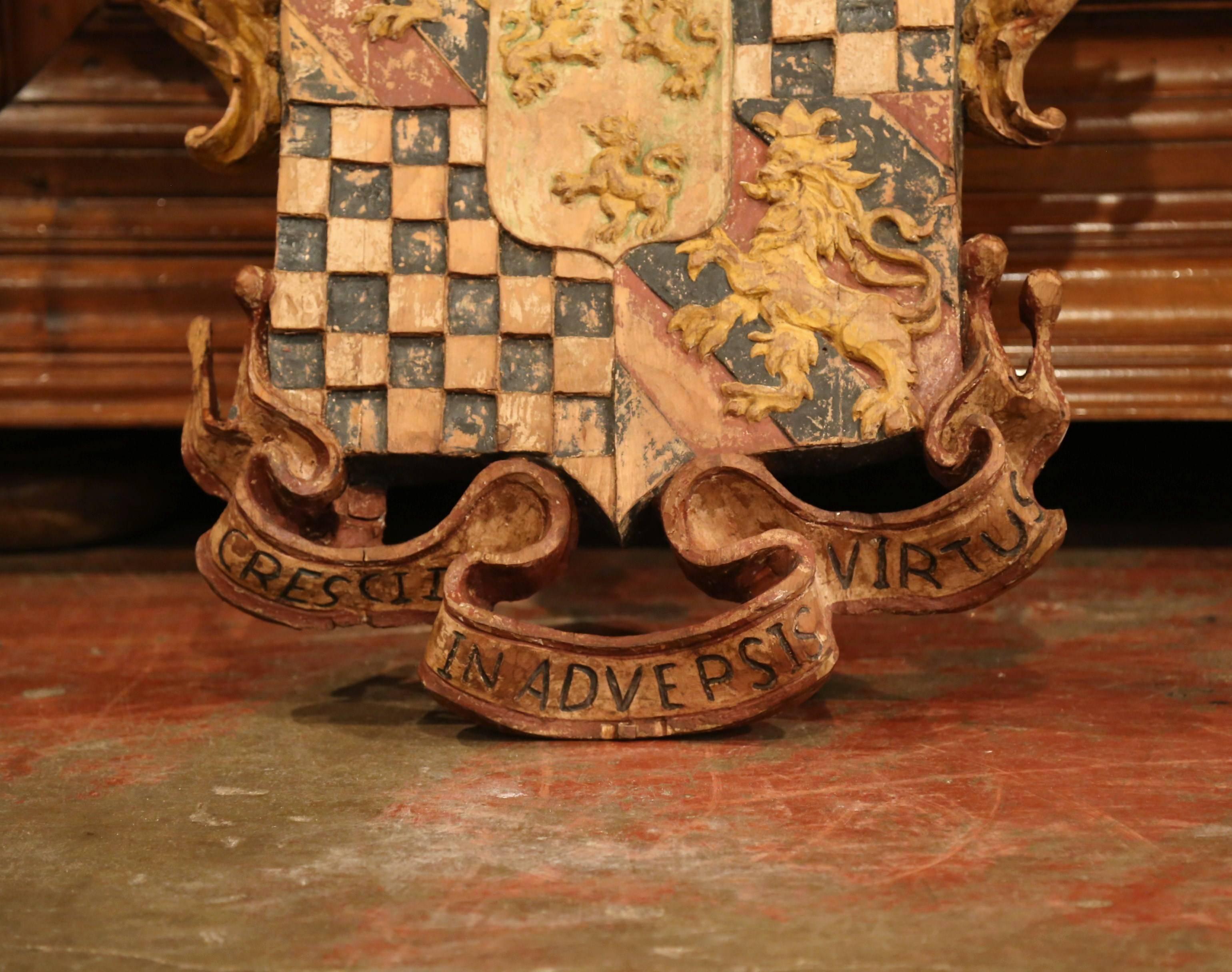 Early 20th Century French Rococo Carved Painted Wall Hanging Coat of Arms In Excellent Condition In Dallas, TX