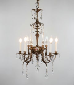 Early 20th Century French Rococo Revival Five Arm Bronze and Crystal Chandelier