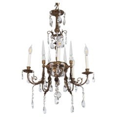 Early 20th Century French Rococo Revival Five Arm Bronze and Crystal Chandelier