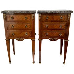 Antique Early 20th Century French Rosewood and Inlaid Lamp Tables with Brass Mounts