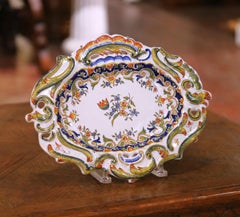 Early 20th Century French Rouen Faience Wall Platter with Pierced Rim
