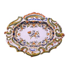 Early 20th Century French Rouen Faience Wall Platter with Pierced Rim