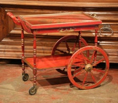 Early 20th Century French Rouge Painted Bar Cart with Gilt Chinoiserie Motifs