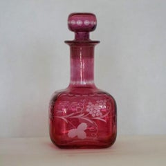 Early 20th Century French Ruby to Engraved Clear Cut Glass Bottle or Decanter