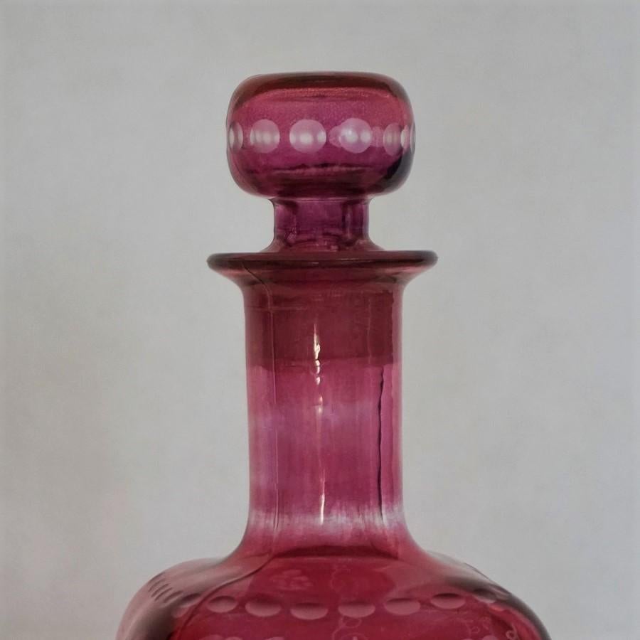 Early 20th Century French Ruby to Engraved Clear Cut Glass Bottle or Decanter 1