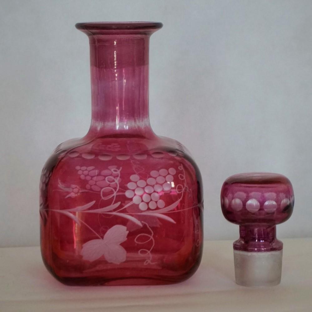 Early 20th Century French Ruby to Engraved Clear Cut Glass Bottle or Decanter 2