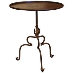 Antique Early 20th Century French Rust and Gilt Painted Iron Pedestal Martini Side Table