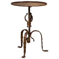 Early 20th Century French Rust and Gilt Painted Iron Pedestal Martini Side Table