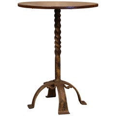 Antique Early 20th Century French Rust and Gilt Painted Iron Pedestal Martini Side Table