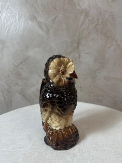 Early 20th century French Saint Clément Barbotine Owl Pitcher, 1900s
