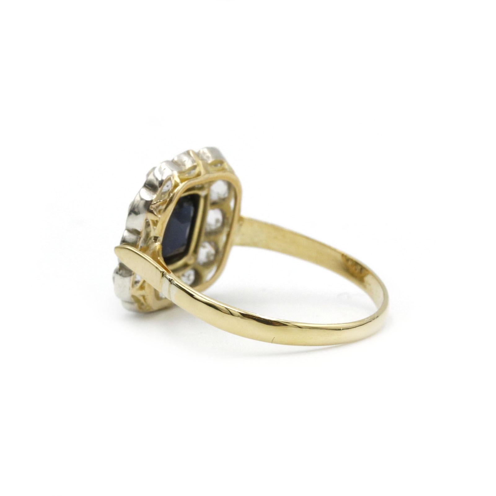 Art Nouveau Early 20th Century French Sapphire & Diamond “Daisy” Cluster Ring – Antique 18K For Sale
