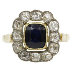 Early 20th Century French Sapphire & Diamond “Daisy” Cluster Ring – Antique 18K