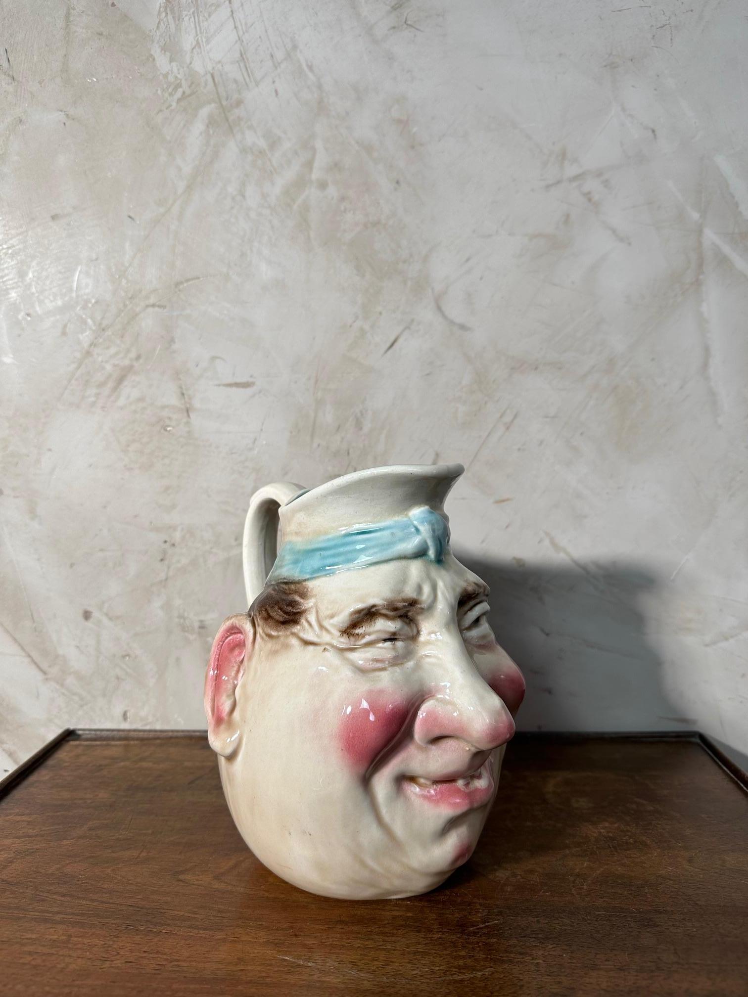 Jarra francesa de loza de Sarreguemines de principios del siglo XX, 1900 en venta 2