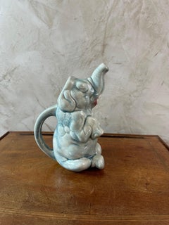 Early 20th century French Sarreguemines Elephant Barbotine Pitcher, 1900s