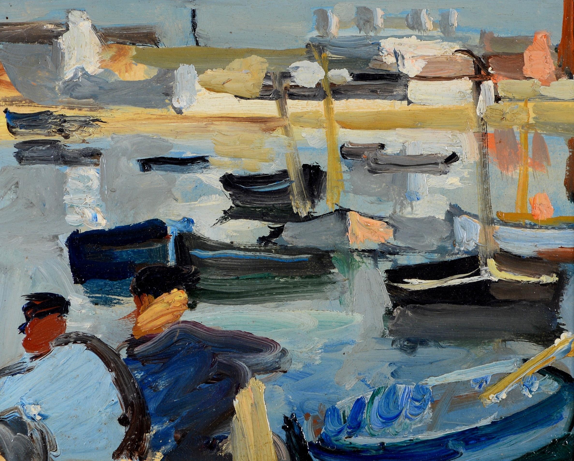 Boote vor der Küste - Französische postimpressionistische figurative Landschaftsmalerei – Painting von Early 20th Century French School
