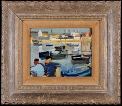Bateaux au large de la côte - Peinture de paysage figurative post-impressionniste française