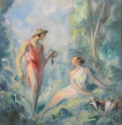 Figuren in einer bewaldeten Landschaft - Antique French Impressionist Symbolist Gemälde