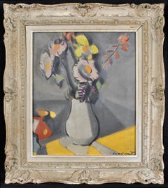 Flowers in a Vase - French Post Impressionist Still Life Oil on Board Painting