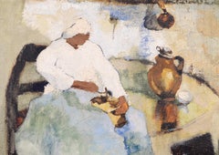 Signora in un interno - Antique French Figurative Oil on Canvas Portrait Painting (Ritratto su tela)