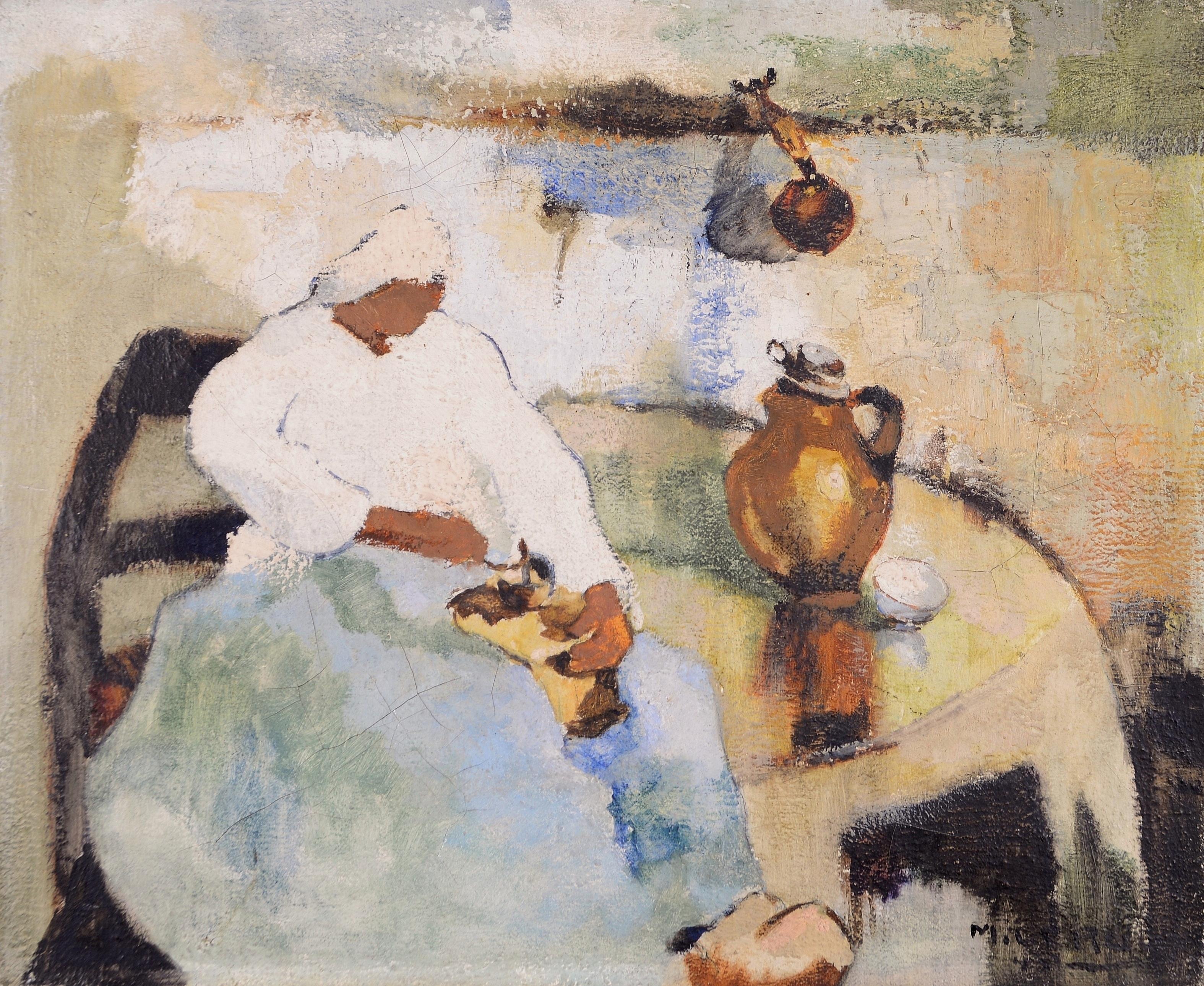 Lady in an Interior - Antique French Figurative Oil on Canvas Portrait Painting