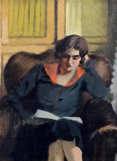 Lady Reading - Early 20th Century French Figurative Portrait Oil Painting