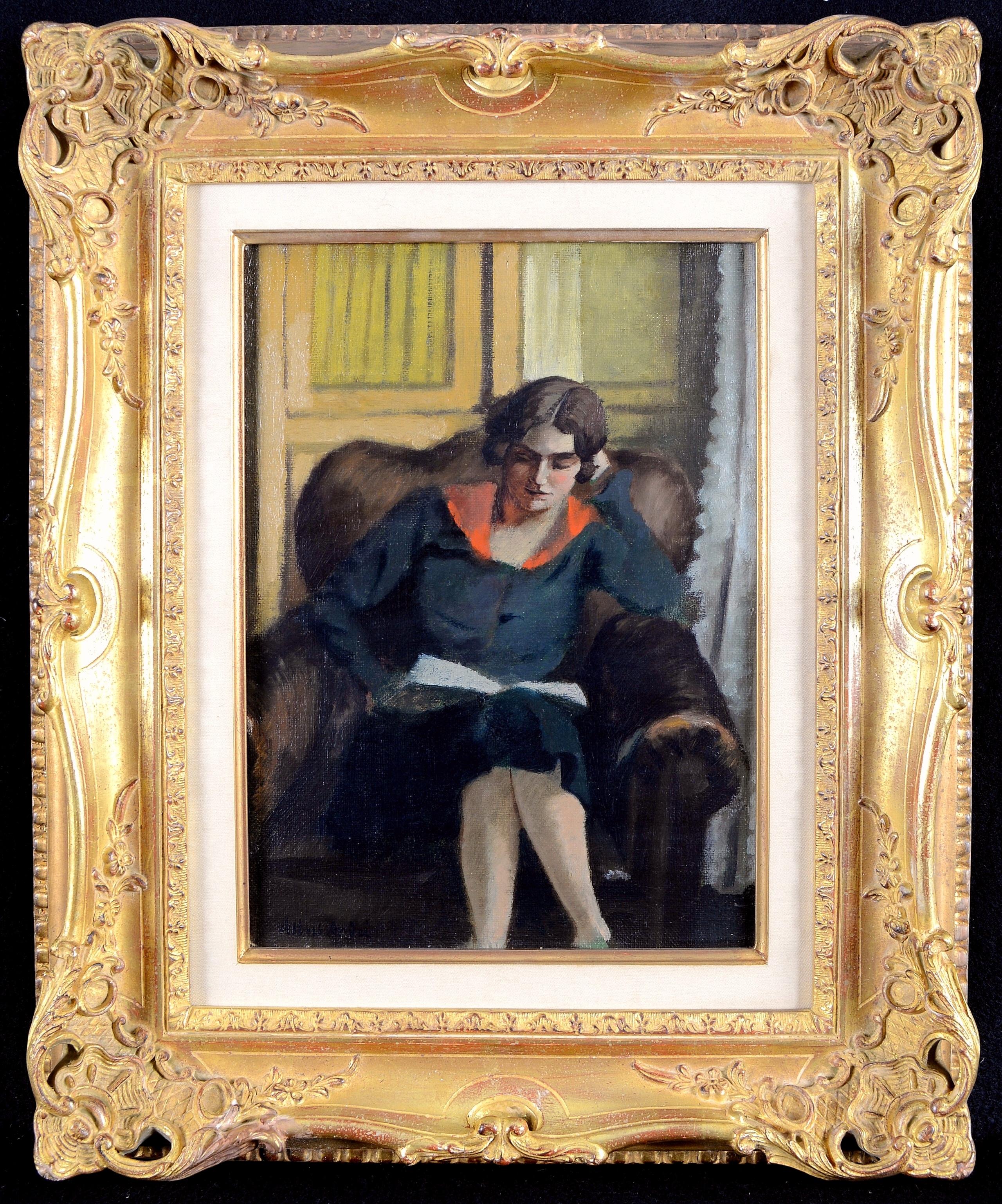 Lady Reading - Early 20th Century French Figurative Portrait Oil Painting