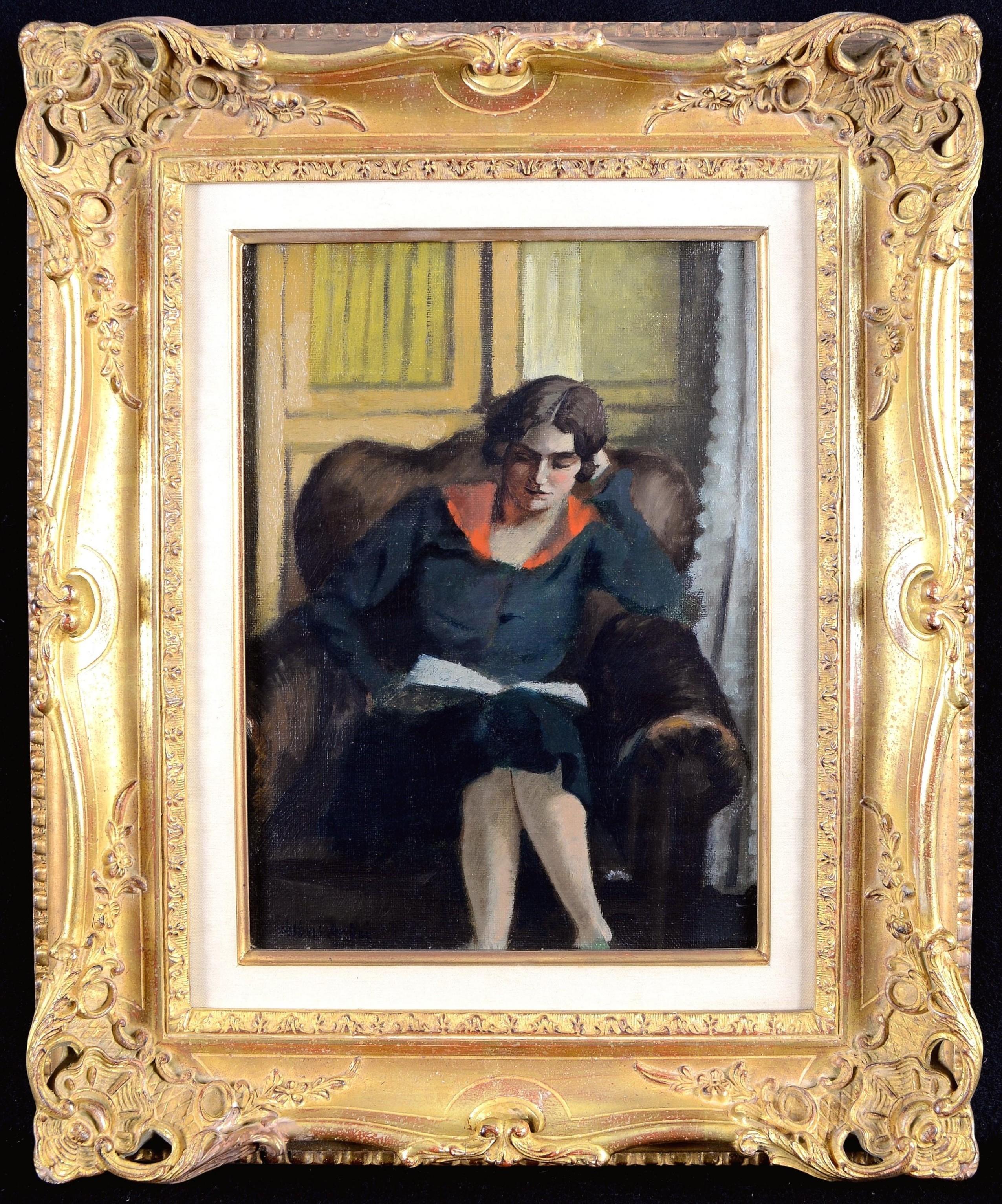 Lady Reading - Early 20th Century French Figurative Portrait Oil Painting