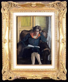 Lady Reading - Early 20th Century French Figurative Portrait Oil Painting