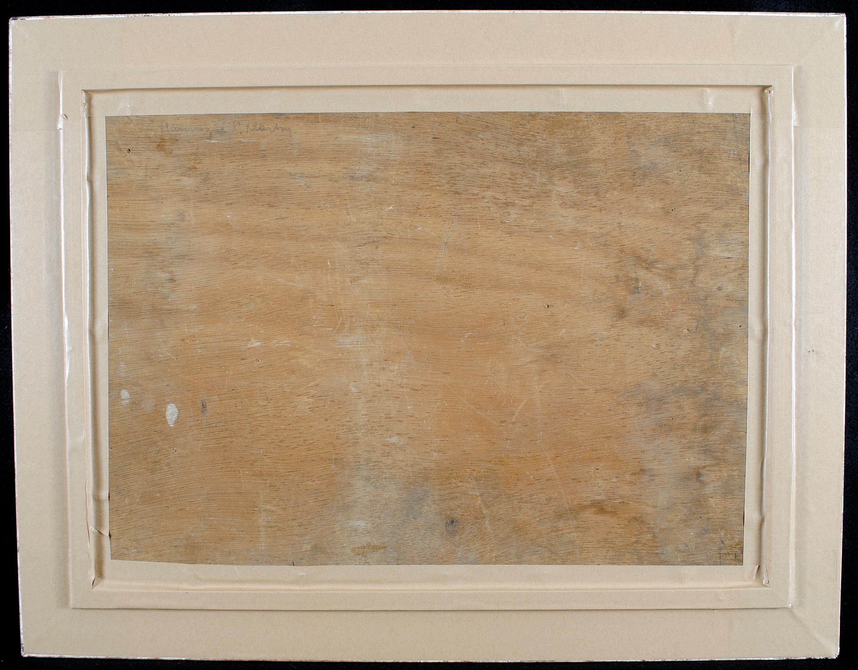 Paisaje con ciudad lejana - Antique French Impasto Impresionista Pintura al Óleo 3