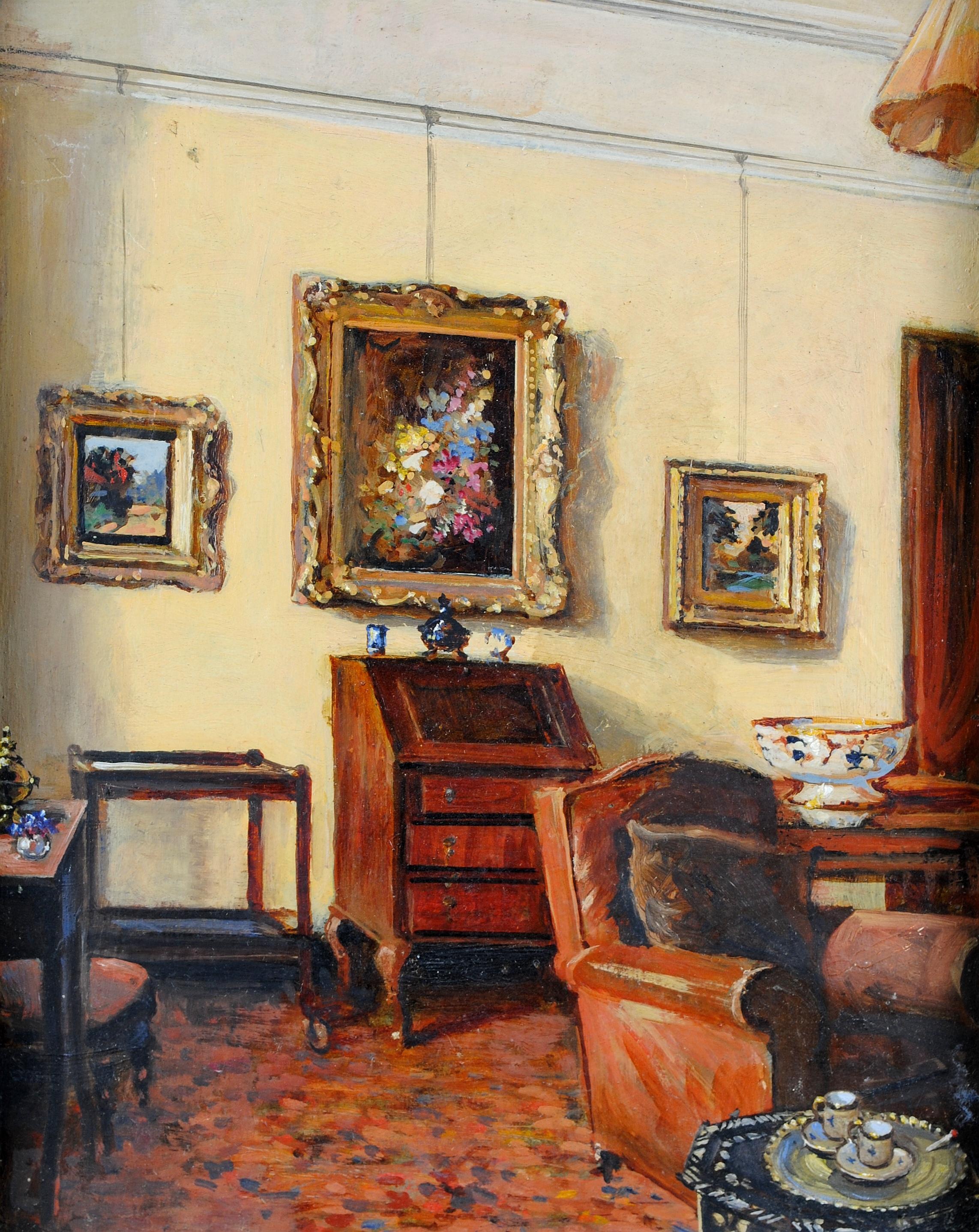 Interior del salón - Pintura al óleo English Impressionist de principios del siglo XX - Painting de Early 20th Century French School