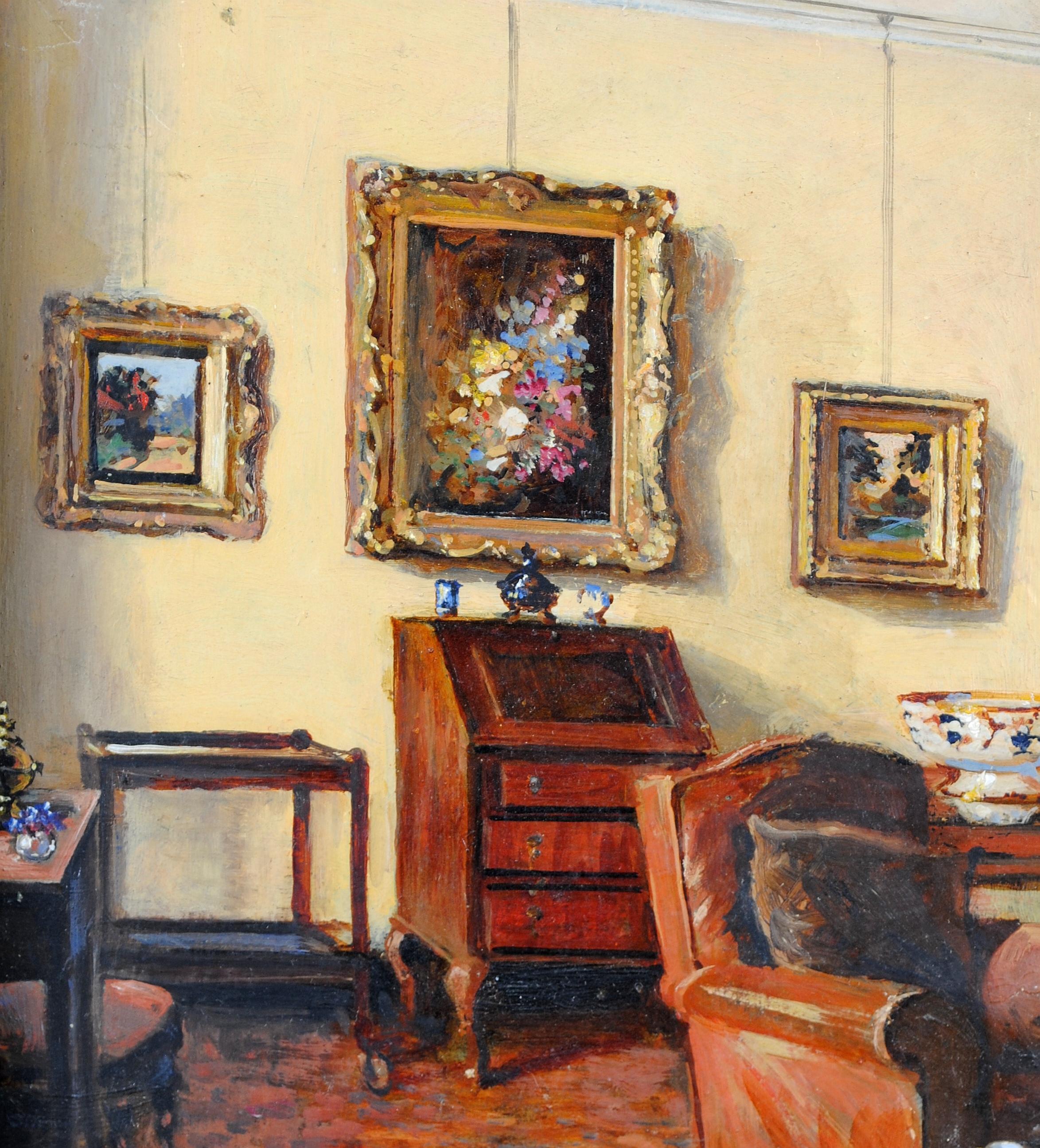 Interior del salón - Pintura al óleo English Impressionist de principios del siglo XX - Interior Painting Beige de Early 20th Century French School