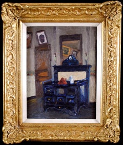 Interno del soggiorno - Pittura a olio post impressionista francese dei primi del Novecento