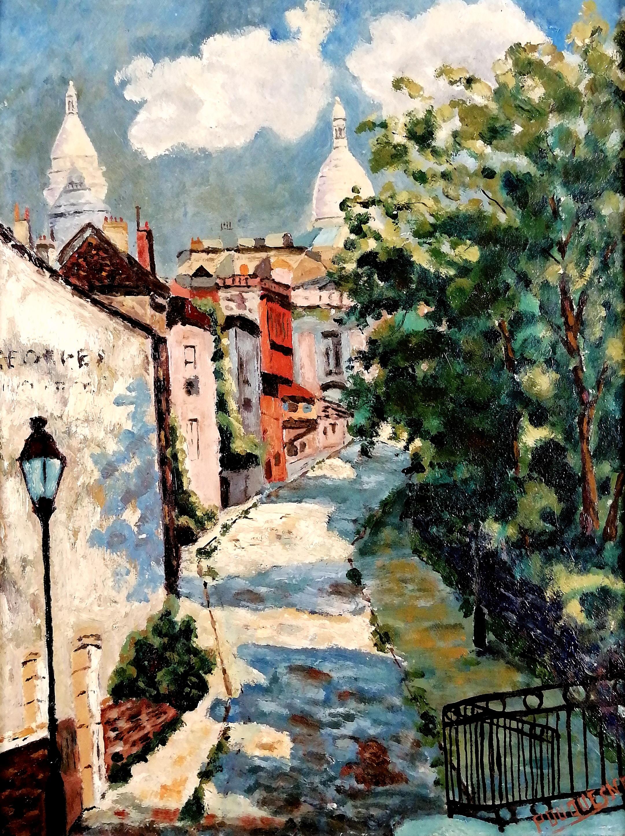 Montmartre - Pintura al óleo callejera impresionista francesa de París de principios del siglo XX - Painting de Early 20th Century French School