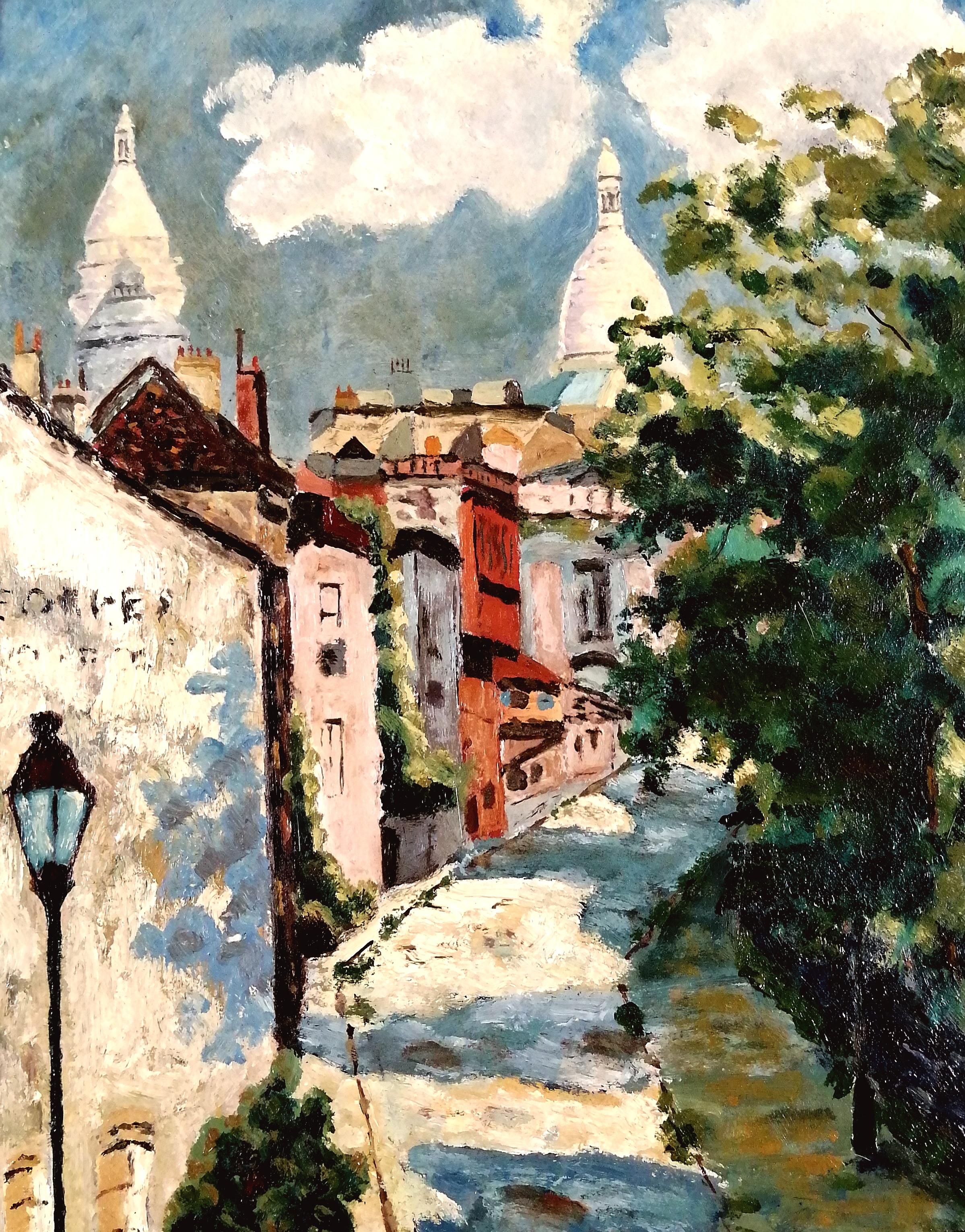 Montmartre - Pintura al óleo callejera impresionista francesa de París de principios del siglo XX - Painting Impresionista de Early 20th Century French School
