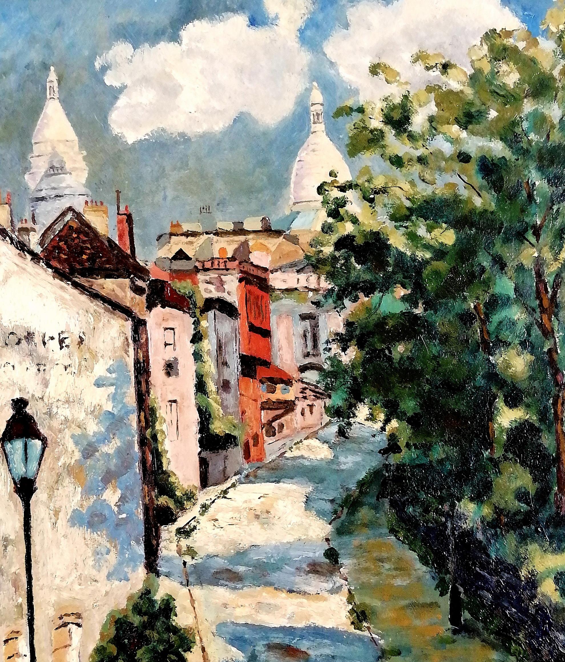 Montmartre - Pintura al óleo callejera impresionista francesa de París de principios del siglo XX en venta 1