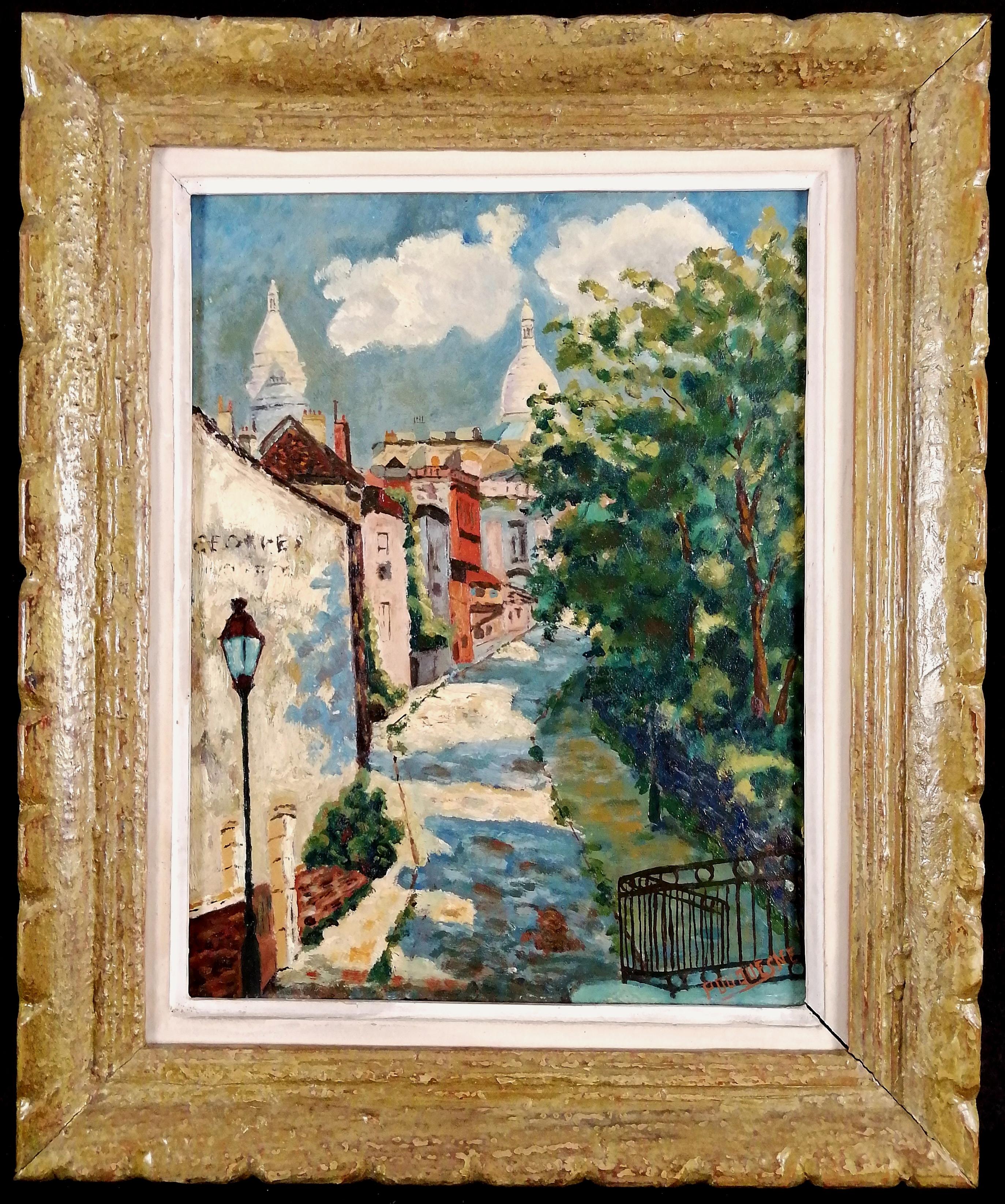 Landscape Painting de Early 20th Century French School - Montmartre - Pintura al óleo callejera impresionista francesa de París de principios del siglo XX