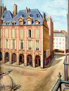 Place des Vosges, Paris - Large Early 20th Century French Square Oil Painting