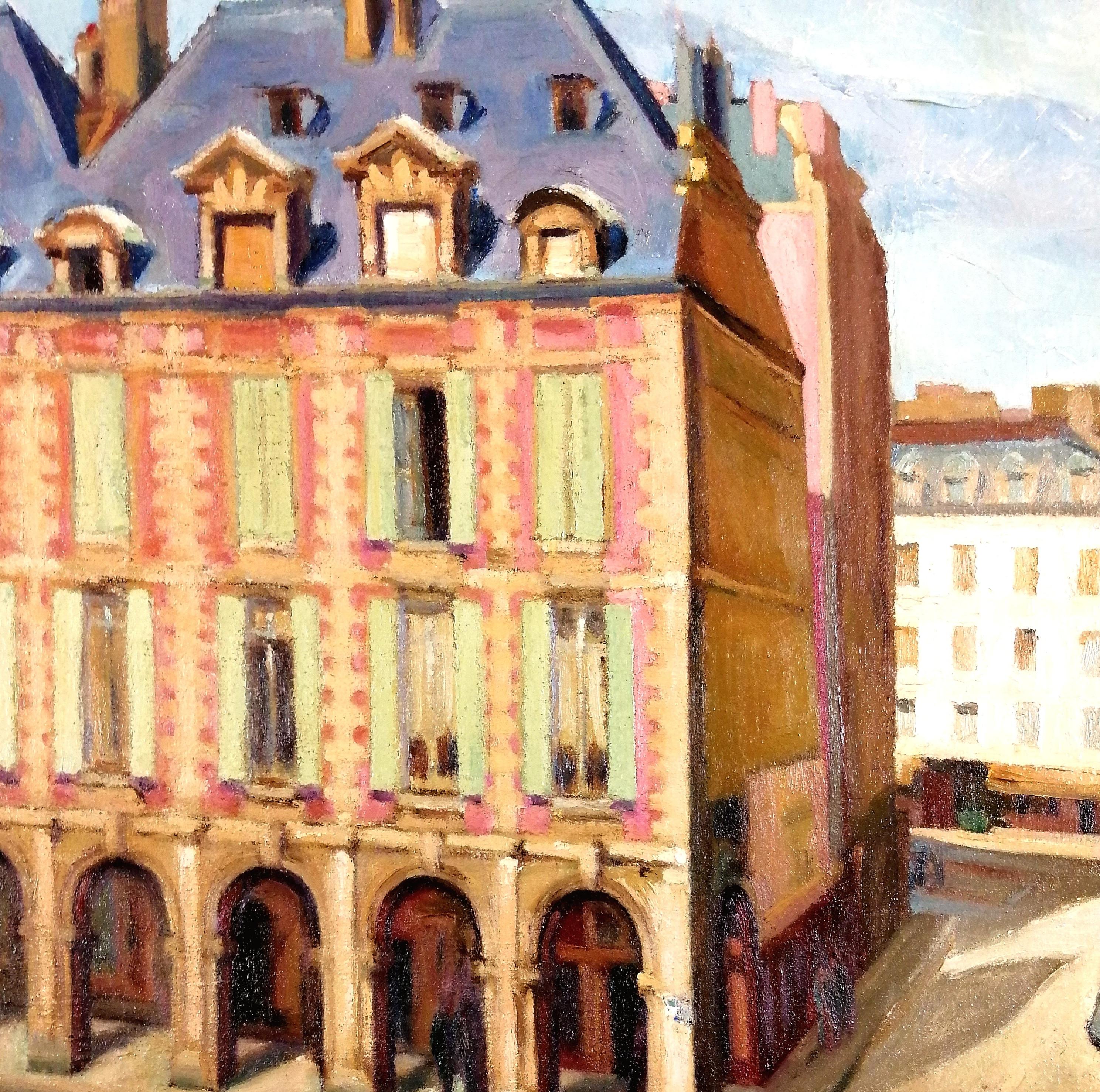 Place des Vosges, Paris - Large Early 20th Century French Square Oil Painting For Sale 2