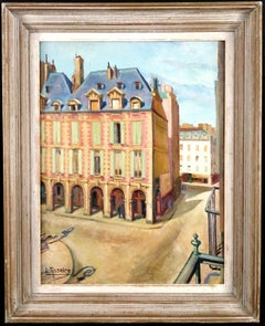 Place des Vosges, Paris - Grande peinture à l'huile carrée française du début du 20e siècle