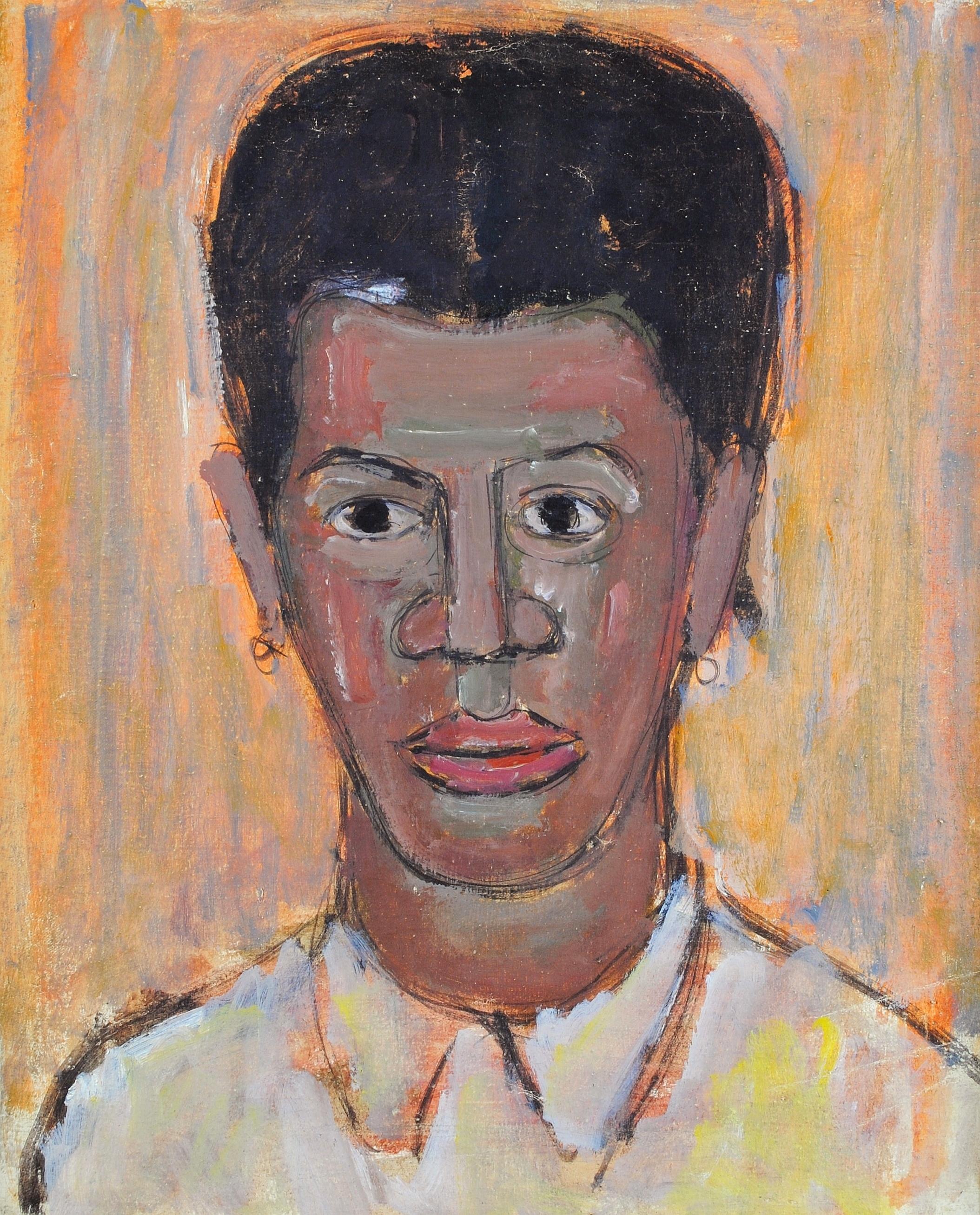 Portrait of a Black Man - Early 20th Century French Expressionist Oil Painting - Brown Portrait Painting by Early 20th Century French School